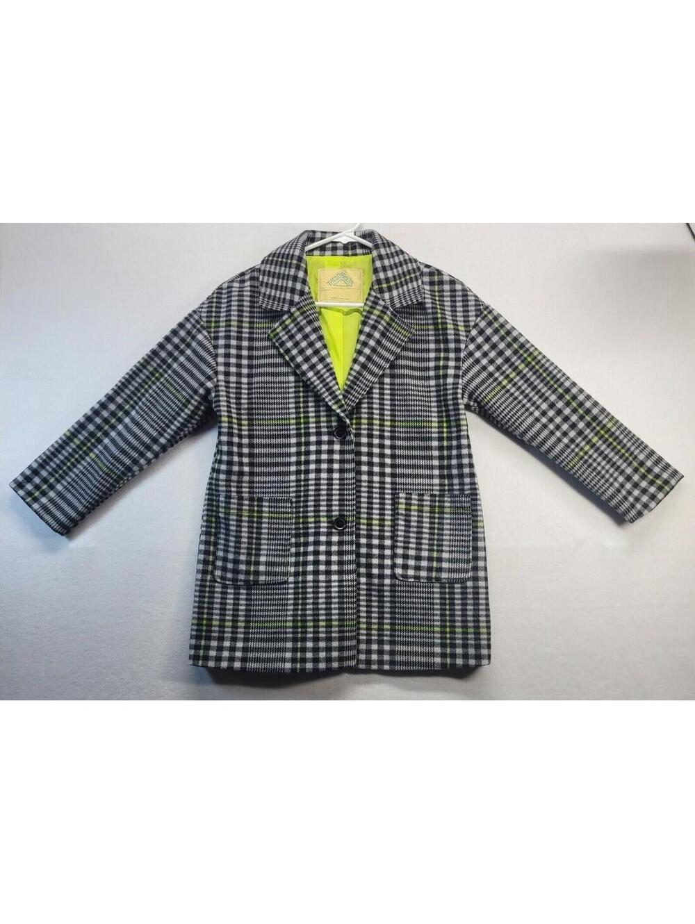 Thereabouts Womens PeaCoat Front Button Grey Plaid Long Sleeves Med 10/12